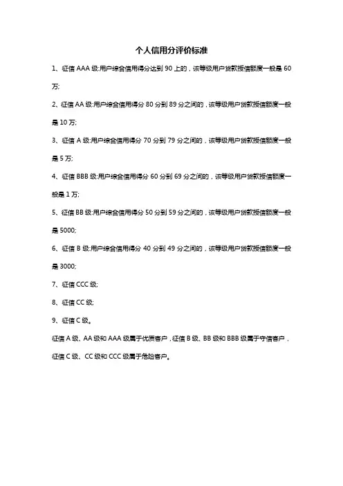 个人信用分评价标准