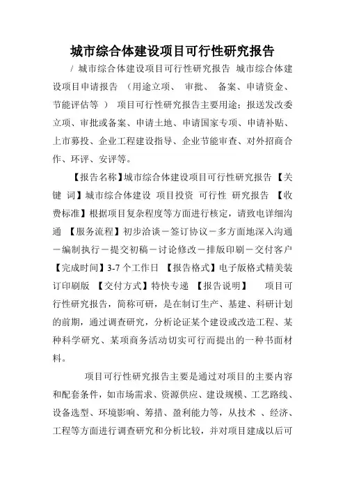 城市综合体建设项目可行性研究报告.doc