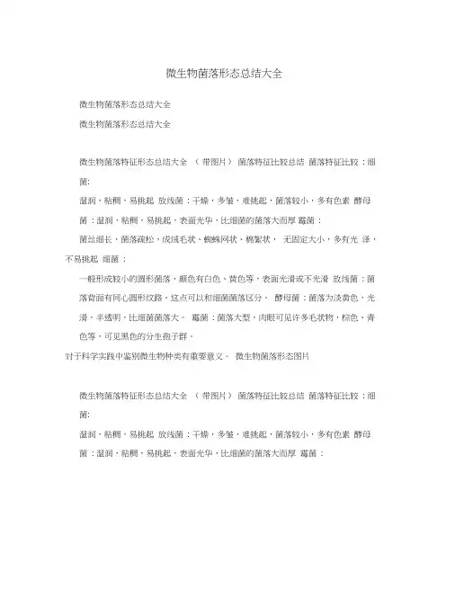微生物菌落形态总结大全