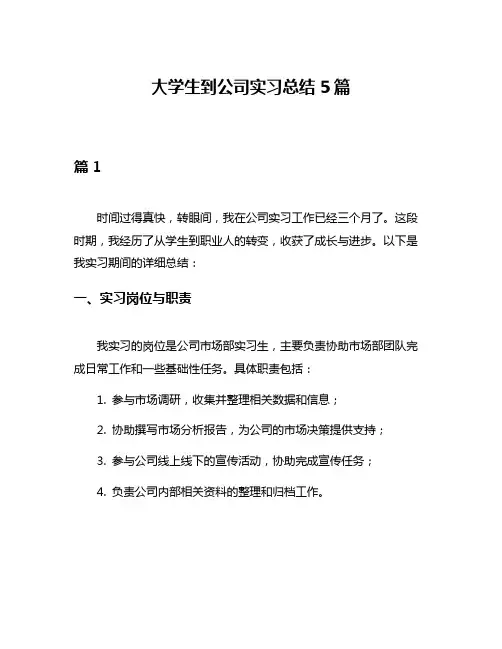 大学生到公司实习总结5篇