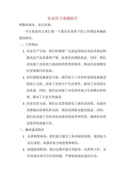 农业班子述廉报告