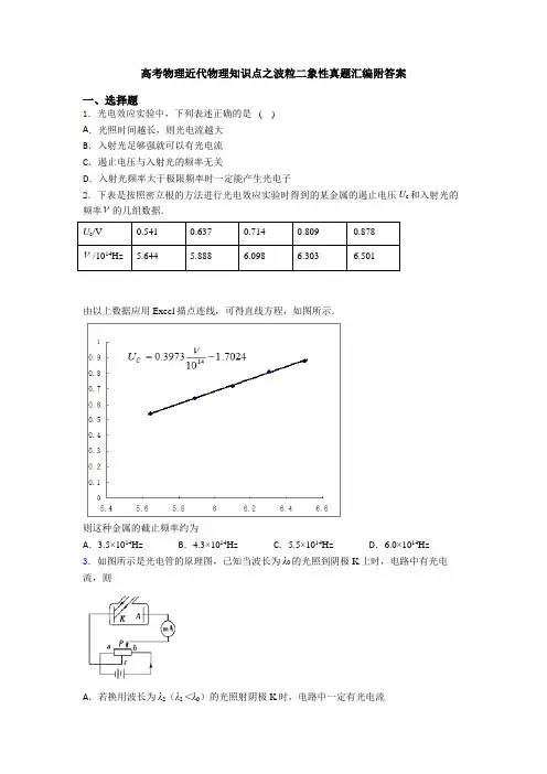 高考物理近代物理知识点之波粒二象性真题汇编附答案