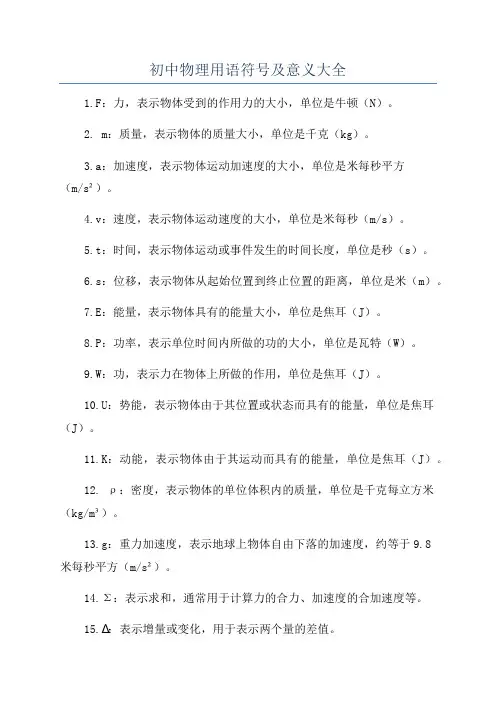 初中物理用语符号及意义大全