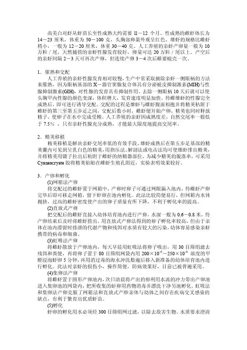南美白对虾从虾苗长至性成熟大约需要l1－12个月