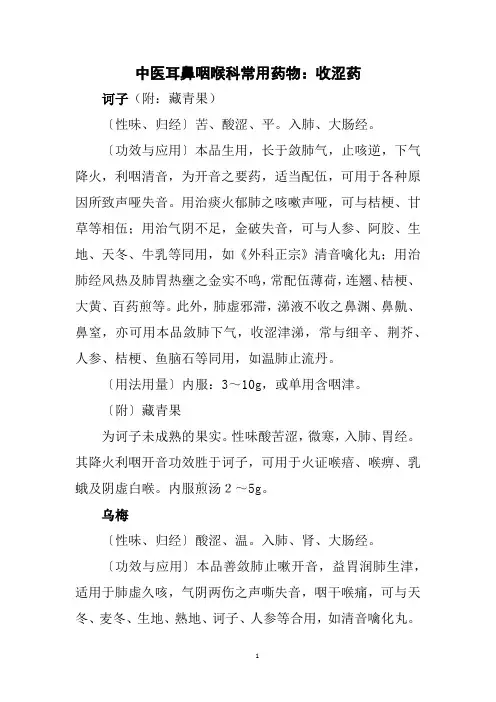 中医耳鼻咽喉科常用药物：收涩药