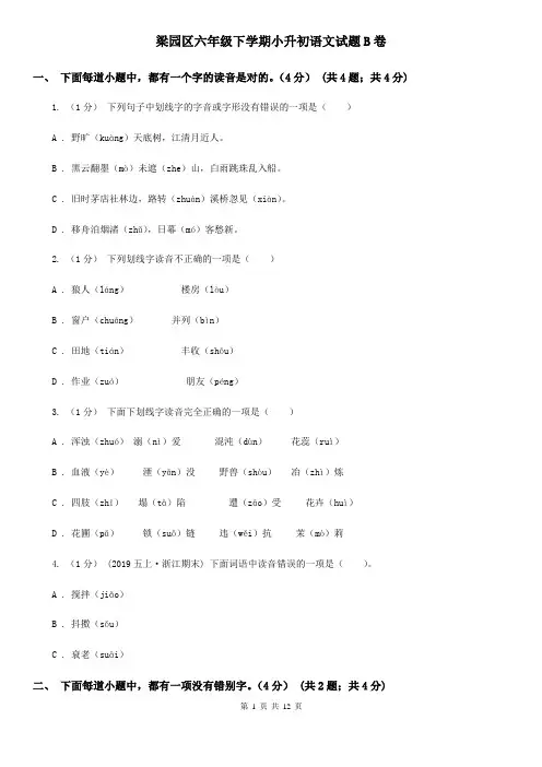 梁园区六年级下学期小升初语文试题B卷