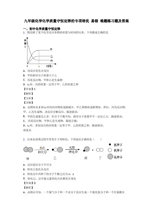 九年级化学化学质量守恒定律的专项培优 易错 难题练习题及答案