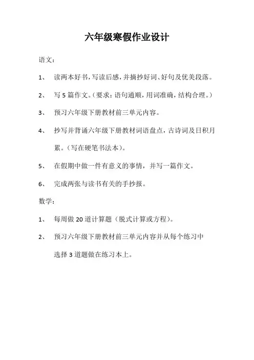 六年级寒假作业设计