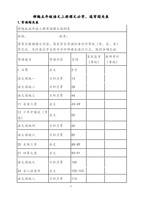(完整版)部编五年级语文上册课文必背
