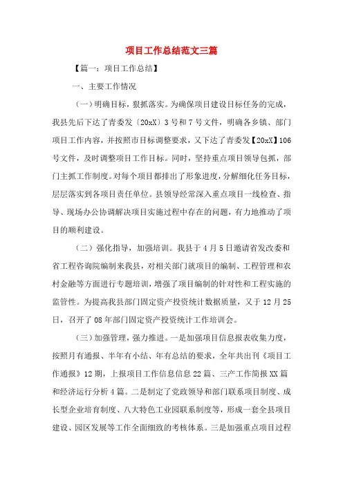 2020年项目工作总结范文三篇