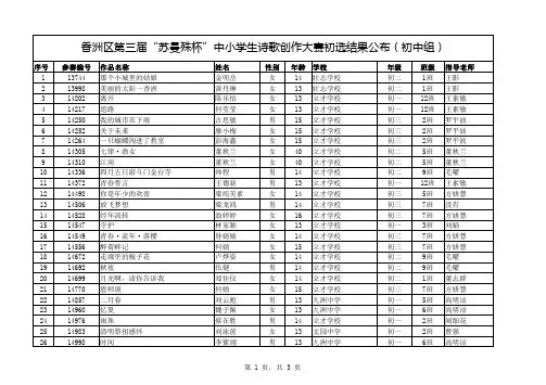 香洲区第三届苏曼殊杯中小学生诗歌创作大赛初选结果公