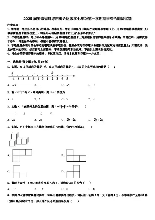 2025届安徽省蚌埠市禹会区数学七年级第一学期期末综合测试试题含解析