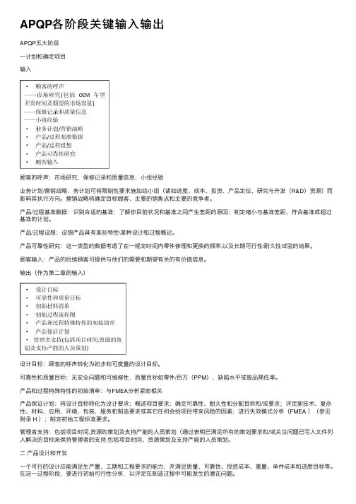 APQP各阶段关键输入输出