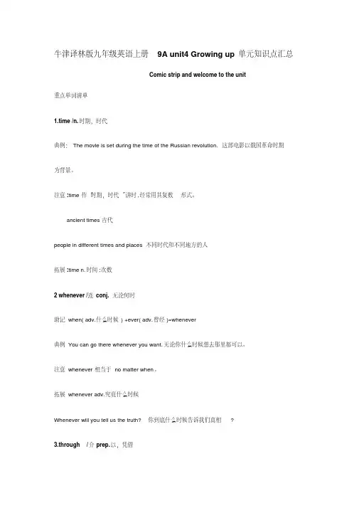 牛津译林版九年级英语上册9Aunit4Growingup单元知识点汇总(20200707232120)