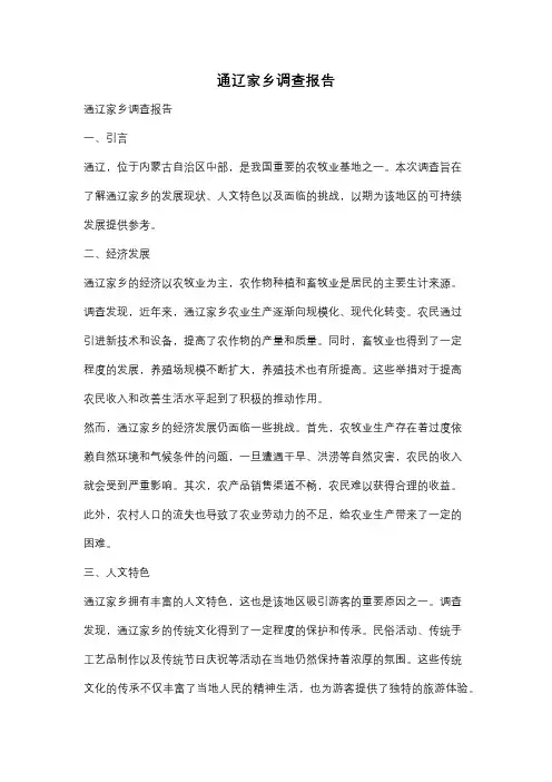 通辽家乡调查报告