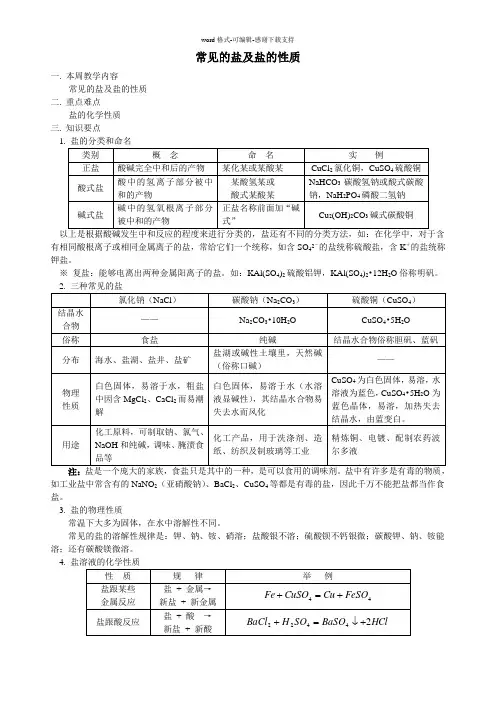 常见的盐及盐的性质