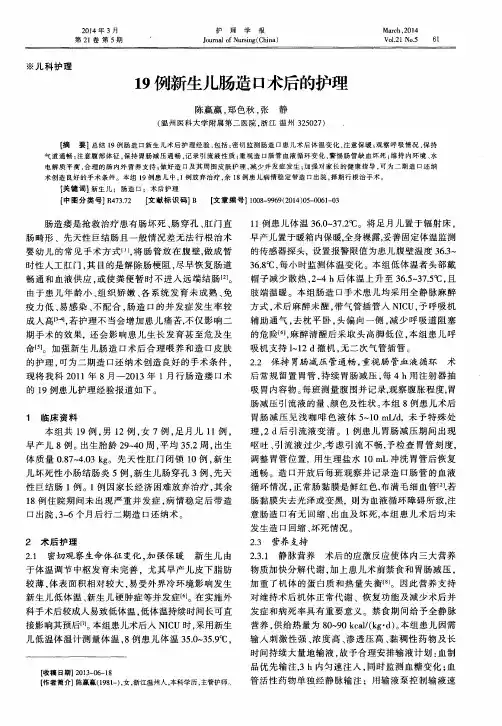 19例新生儿肠造口术后的护理