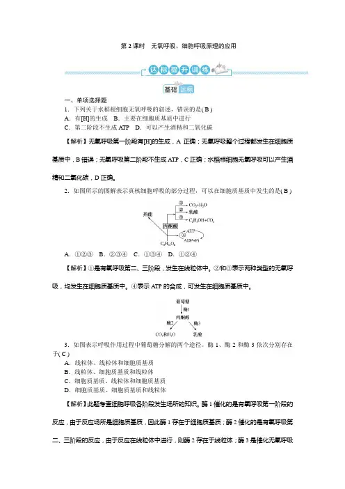2022-2023学年人教版必修1 第5章 第3节 第2课时 无氧呼吸、细胞呼吸原理的应用 作业