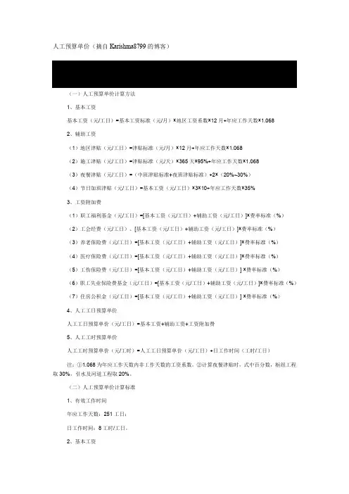 人工预算单价