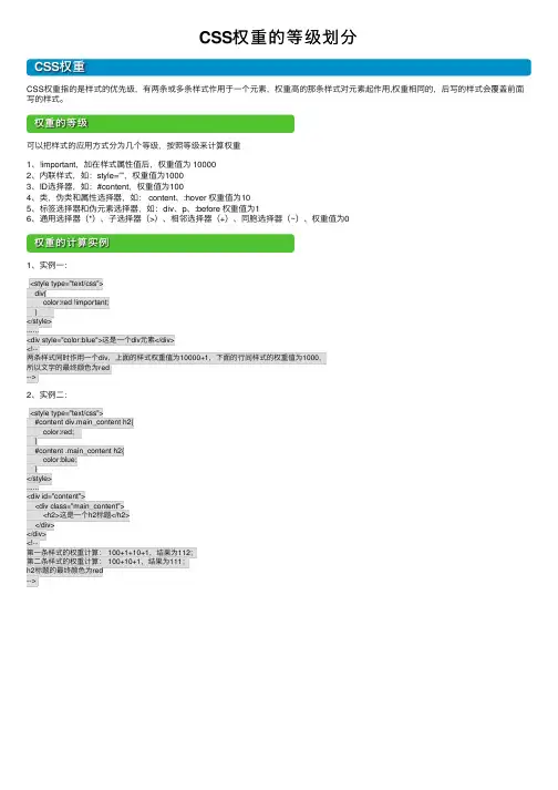 CSS权重的等级划分