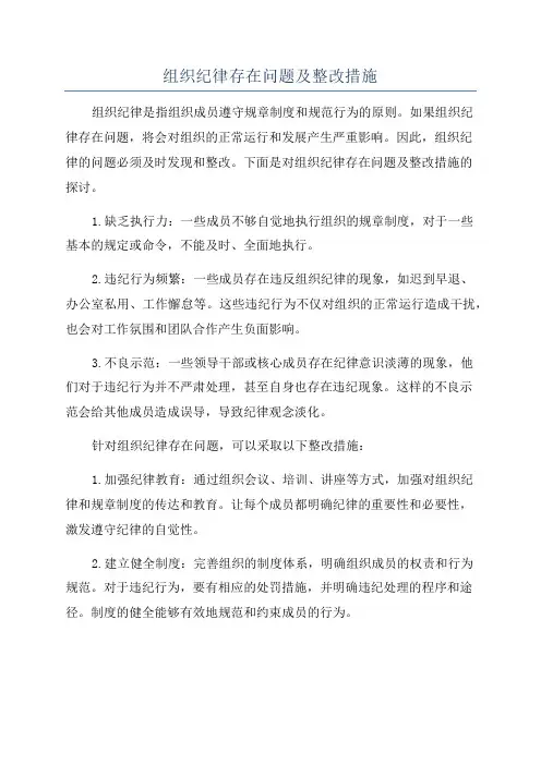 组织纪律存在问题及整改措施