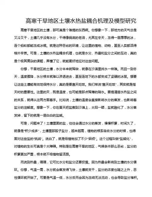 高寒干旱地区土壤水热盐耦合机理及模型研究