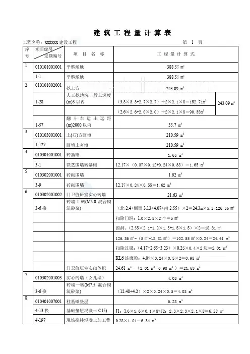 某值班室建设项目土建工程量计算实例(含定额及清单计价)