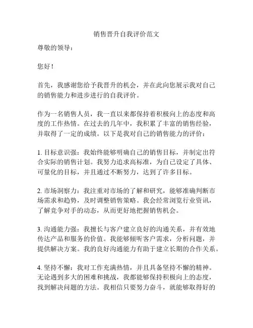 销售晋升自我评价范文