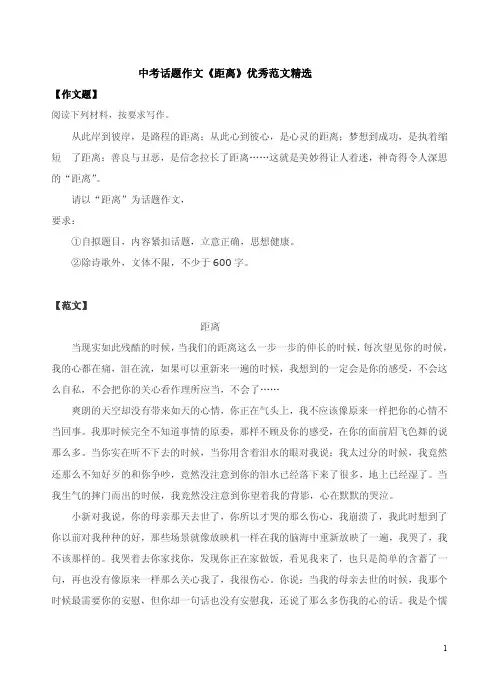 中考话题作文《距离》优秀范文精选