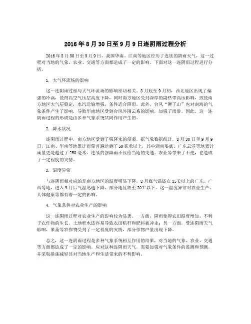 2016年8月30日至9月9日连阴雨过程分析