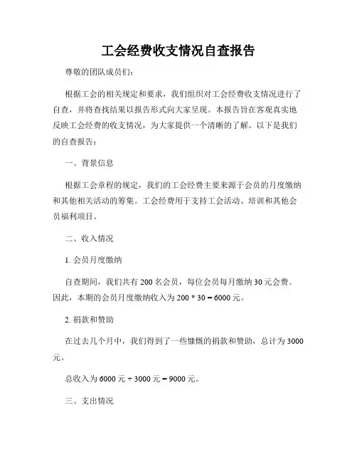 工会经费收支情况自查报告