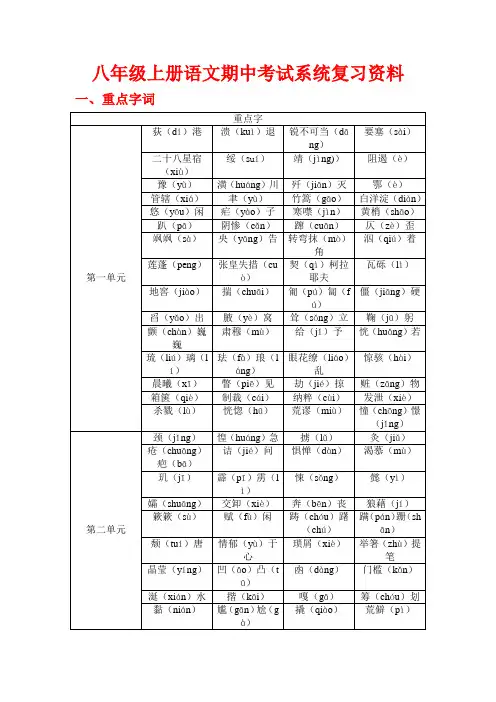 八年级语文上册期末考试复习资料