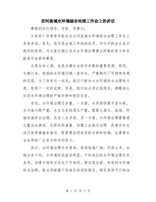 在河流域水环境综合治理工作会上的讲话