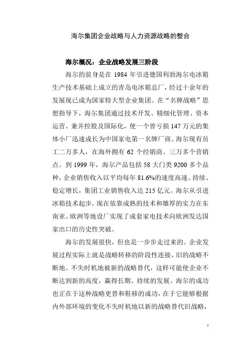 海尔集团企业战略与人力资源战略的整合
