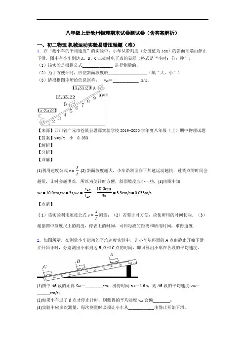 八年级上册沧州物理期末试卷测试卷(含答案解析)