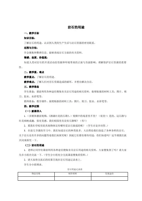 小学科学《岩石的用途》优质教案 教学设计