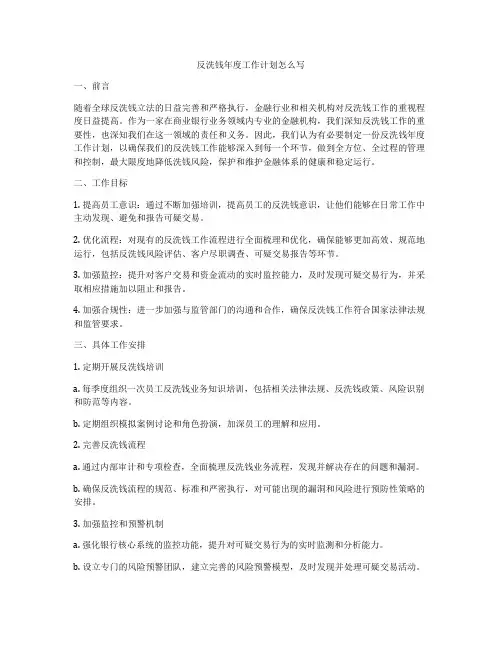反洗钱年度工作计划怎么写