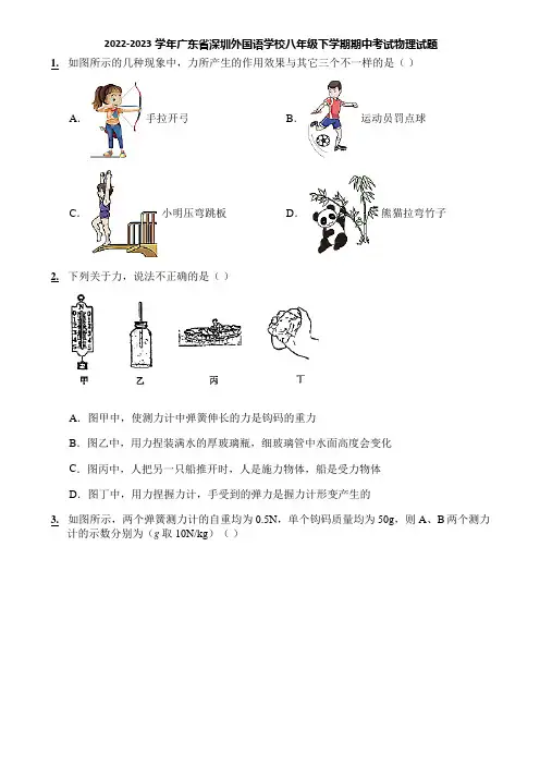 2022-2023学年广东省深圳外国语学校八年级下学期期中考试物理试题