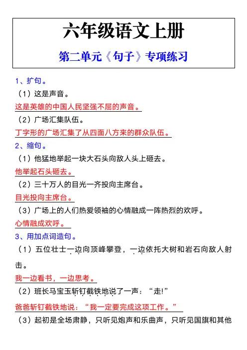 六年级语文上册第二单元《句子》专项练习