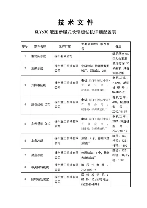 KLY630长螺旋钻机文字说明