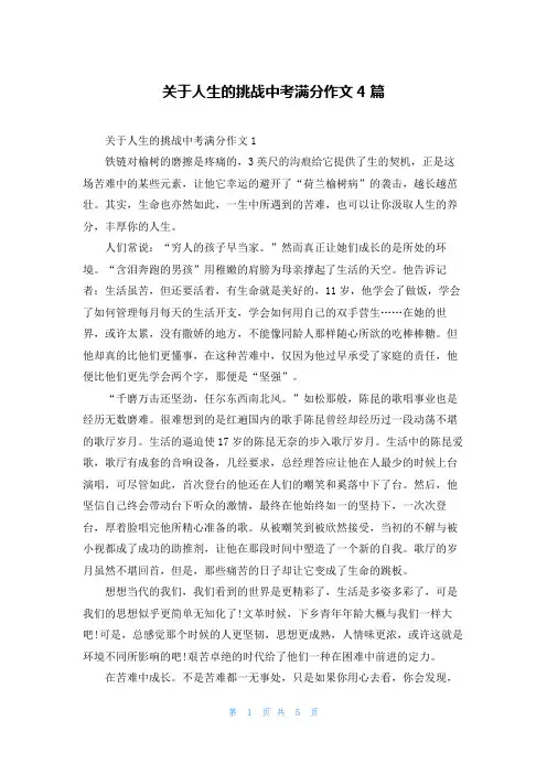 关于人生的挑战中考满分作文4篇