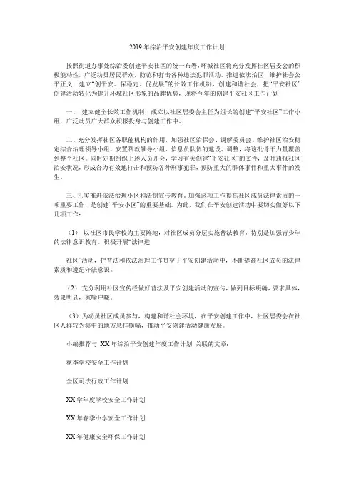 2019年综治平安创建年度工作计划.doc