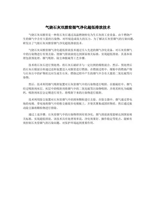 气烧石灰双膛窑烟气净化超低排放技术