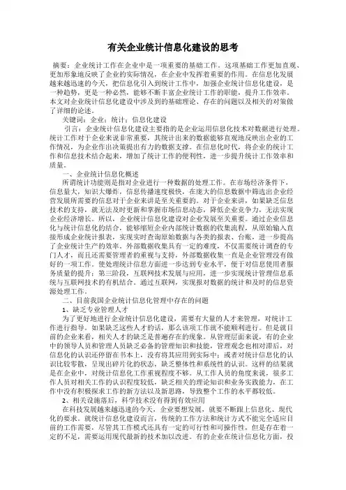 有关企业统计信息化建设的思考