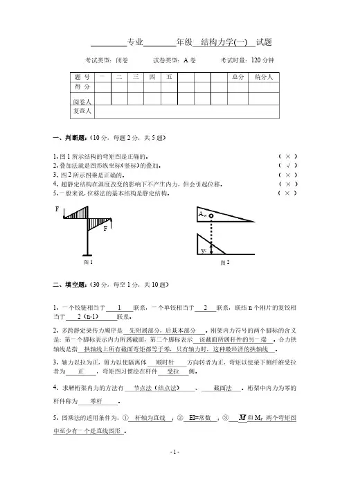 结构力学A（试卷及答案）汇总
