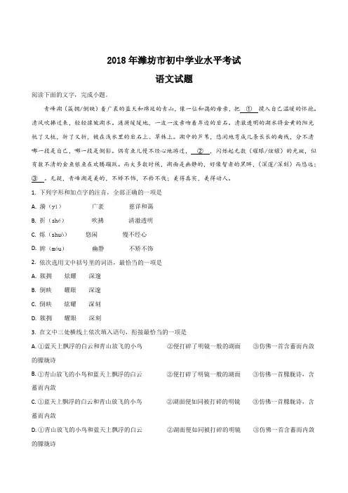 山东省潍坊市2018年中考语文试题及答案解析(word版)