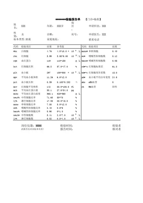 各种检验报告单EXCEL版本