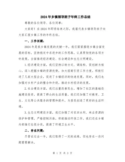 2024年乡镇领导班子年终工作总结