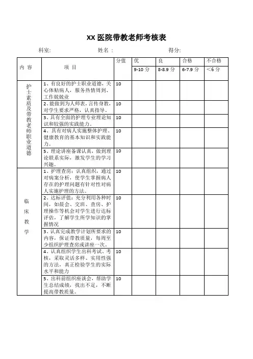 医院带教老师考核表
