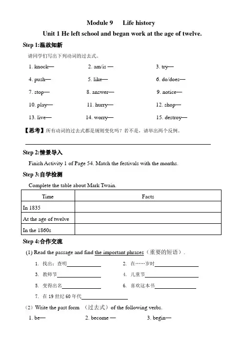 外研版英语七年级下册：Module 9 Unit 1 He left school and bega